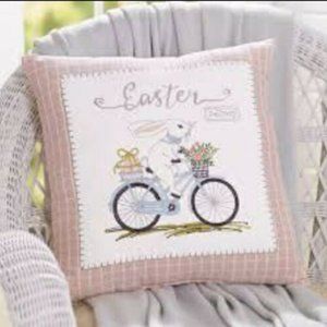 Eater Bunny on Bike Throw Pillow